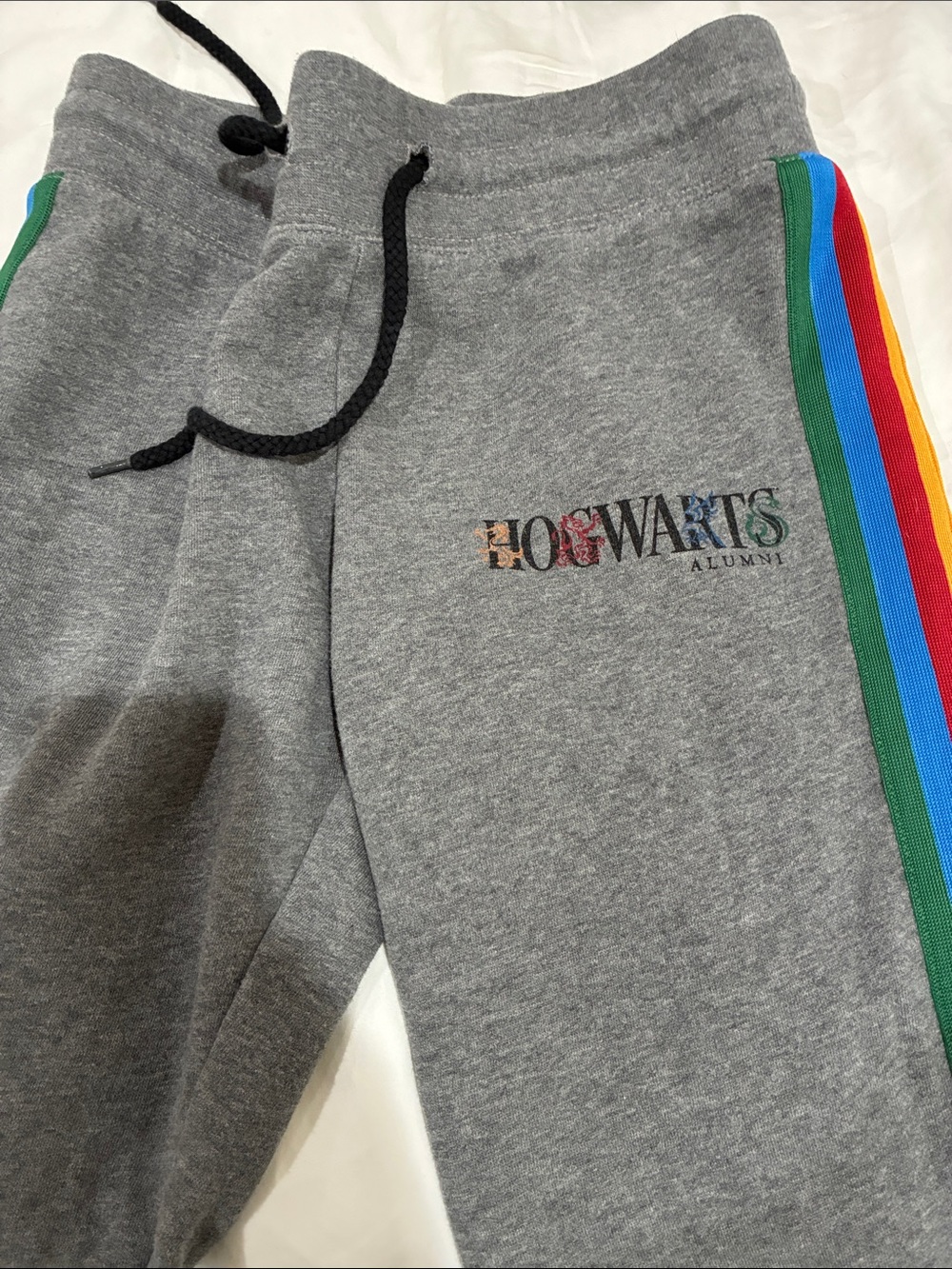 Hogwarts Alumni Grey Kids Sweatpants with Rainbow Side Stripes
